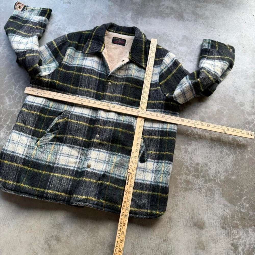 Vintage 70's 100% wool Sherpa lined heavy flannel shacket wool jacket size large - Picture 5 of 5